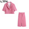 LTPH women Skirt Suits ins chic Outfits vintage short Blazer high waist pocket slit skirts 2 Pieces Set 2022 autumn New