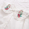 LUNDUNSHIJIA 2023 Spring Women Blouse Cute Doll Collar Rose Flower Embroidery Shirts Ladies Long Sleeve Blue Cotton Shirt Tops