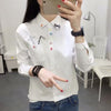 Girl Scho Long Sleeve Shirt White Blue Tops Ladies Blouses Female Shirt Pocket With Cartoon Umbrella Embroidery