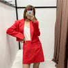 LVWOMN Za 2022 Cropped Blazer Suits 2 Piece Set Women Red High Waist Skirt Office Set Woman Elegant Summer Double Breasted Sets