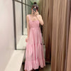 LVWOMN  Za Dress 2022 Summer Elegant Ruched Sleeveless Beach Midi Backless Dress Woman Pink Loose Pleated Long Casual Dresses