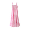 LVWOMN  Za Dress 2022 Summer Elegant Ruched Sleeveless Beach Midi Backless Dress Woman Pink Loose Pleated Long Casual Dresses