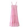 LVWOMN  Za Dress 2022 Summer Elegant Ruched Sleeveless Beach Midi Backless Dress Woman Pink Loose Pleated Long Casual Dresses