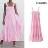 LVWOMN  Za Dress 2022 Summer Elegant Ruched Sleeveless Beach Midi Backless Dress Woman Pink Loose Pleated Long Casual Dresses