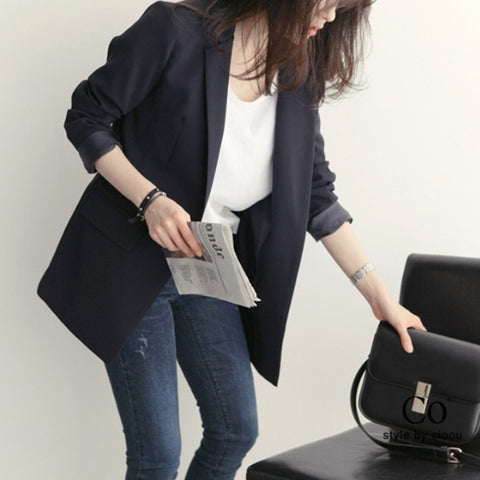 2022 Spring New Korean Loose Women Casual Blazer Solid  Formal Coat Elegant Ladies Blazers Black Suit jacket Female