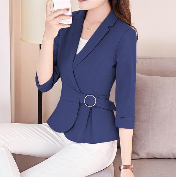 Casual Blazers Women Big Size Spring Summer 2022 Korean Ladies Short Slim Seven Sleeve Office Lady Blazer White Suit Coat
