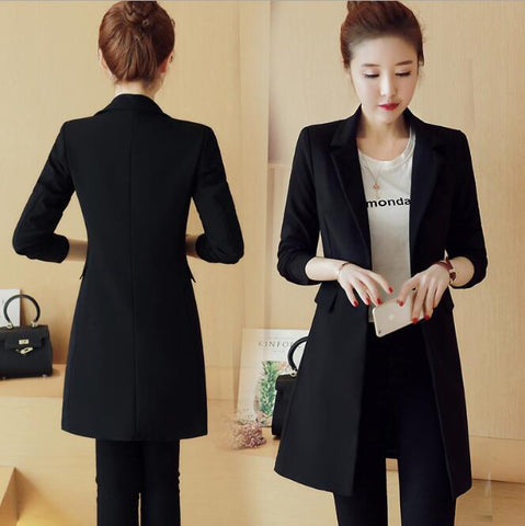 Office Women Blazers And jackets Spring Korean Ladies Long Blazer Black Formal Slim Single Button Suit Coat Work Female