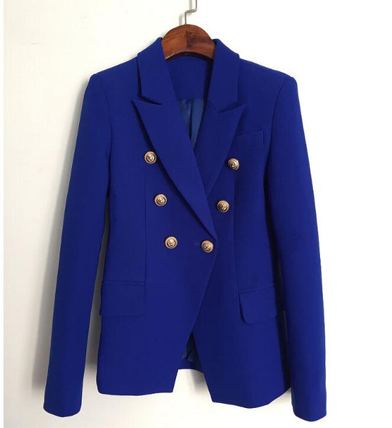 Spring Autumn Blazer Women Office Slim Formal Jacket Coat Casual Double Breasted Metal Buttons Blazer Workwear Tops