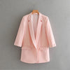 2022 Spring New Green Blazer Women Fashion Solid Work Slim Formal Blazer Ladies Three Quarter Casual Lady Suit Coat Pink