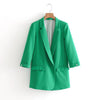 2022 Spring New Green Blazer Women Fashion Solid Work Slim Formal Blazer Ladies Three Quarter Casual Lady Suit Coat Pink