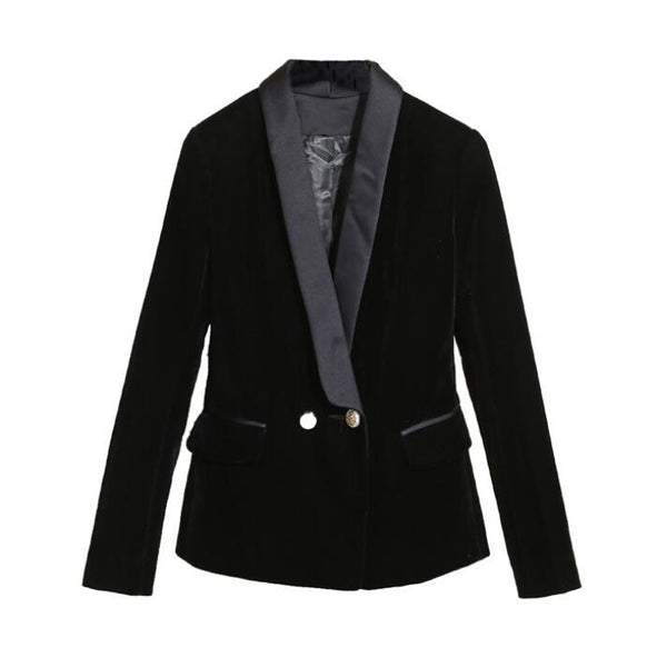 Autumn Black Velvet Coat jacket Women Long Sleeve Slim Double Breasted Blazer Women Gold Buttons Suit Ladies Blazers