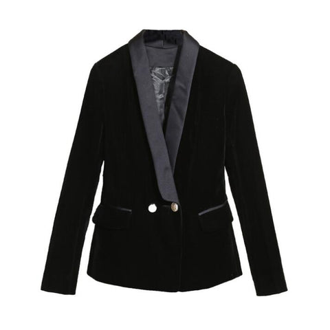 Autumn Black Velvet Coat jacket Women Long Sleeve Slim Double Breasted Blazer Women Gold Buttons Suit Ladies Blazers