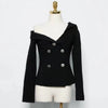 Double Breasted Blazer Women New 2022 Korean Ladies Off Shoulder Womens Blazers Long Sleeve Casual White Suit Coat jacket