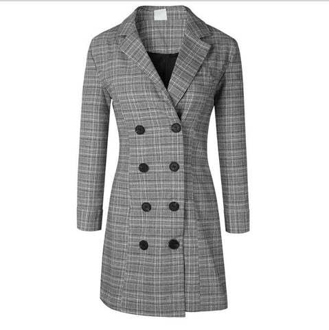 Double Breasted Blazer Women New Arrival 2022 Spring Korean Vintage Plaid Formal Slim Long Blazer Coat jacket Suit Dress