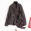 Double Breasted Blazer Women With Belt Ladies Formal Coats And jackets Korean Spring Slim Long Sleeve Striped Suit Coat