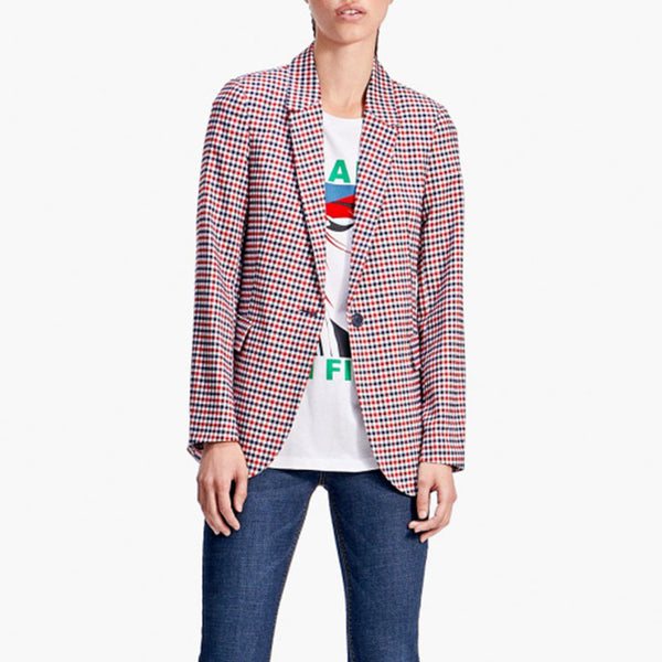 European Ladies Blazers 2022 Spring Coat Women Long Sleeve Casual Red Plaid Single Button Woman Blazer Feminino Comprido