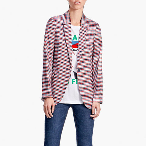European Ladies Blazers 2022 Spring Coat Women Long Sleeve Casual Red Plaid Single Button Woman Blazer Feminino Comprido