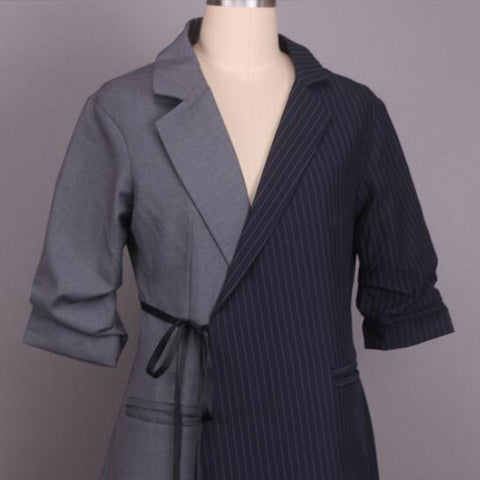 Ladies Blazers Jacket 2022 Spring Coat Women Asymmetric Striped Patchwork Long Blazer Runway Casual Women's Suit Coat