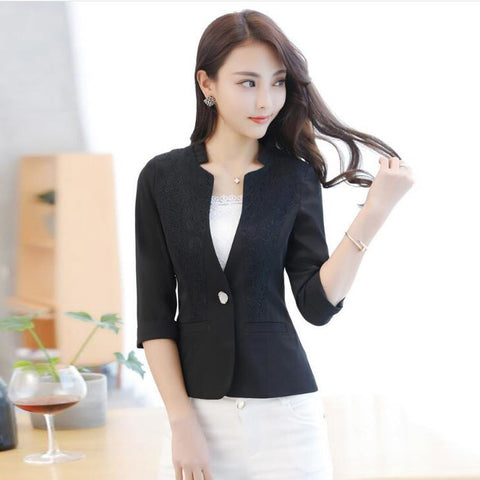 Ladies Office Blazers Spring Women Cost Korean Short Slim Lace Patchwork Blazer Feminino Plus Size Suit Jacket Pink White