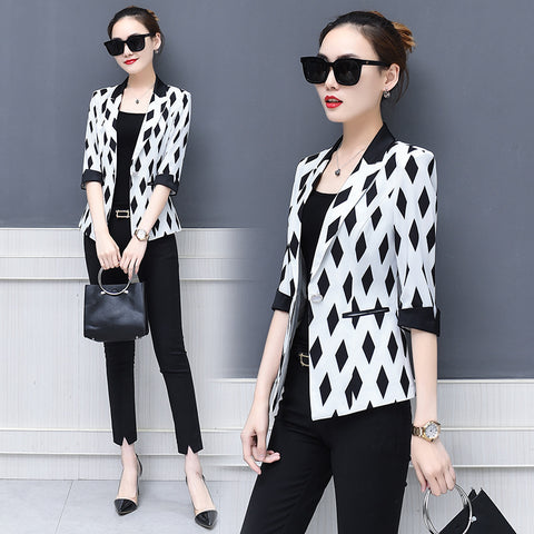 Office Lady Blazer 2022 Spring Summer Plus Size Geometric Printed Slim Women Blazers and jackets Casual Coats For Ladies