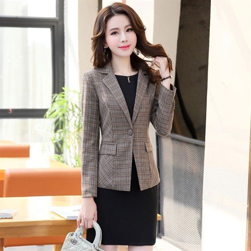 Women jacket Blazer Feminino 2022 Spring Autumn Long Sleeve Office Slim Plaid Coat Slim Thin Plus Size ladies blazers