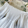 LY VAREY LIN Spring Autumn Women Elegant Holiday Dresses Puff Sleeve Slash Neck Off Shoulder Smocked White Chiffon Dresses