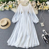 LY VAREY LIN Spring Autumn Women Elegant Holiday Dresses Puff Sleeve Slash Neck Off Shoulder Smocked White Chiffon Dresses