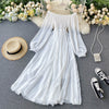 LY VAREY LIN Spring Autumn Women Elegant Holiday Dresses Puff Sleeve Slash Neck Off Shoulder Smocked White Chiffon Dresses