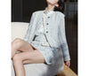 LYEEYNNR Beading Patchwork Temperament Gentle 2 Piece Sets Womens Outfits O-neck Long Sleeve Tops High Waist A-line Mini Skirts