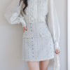 LYEEYNNR Beading Patchwork Temperament Gentle 2 Piece Sets Womens Outfits O-neck Long Sleeve Tops High Waist A-line Mini Skirts