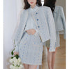 LYEEYNNR Beading Patchwork Temperament Gentle 2 Piece Sets Womens Outfits O-neck Long Sleeve Tops High Waist A-line Mini Skirts