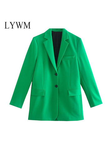 LYWM Women Green Blazer Long Sleeves Single breasted Elegant Office Lady Suit Casual  Blazer Suit veste femme Woman