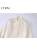 LYWM Women Outwears Satin Casual Blazer Jacket Single Button Notched Neck Vintage Female Chic Outfits Mujer