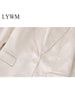 LYWM Women Outwears Satin Casual Blazer Jacket Single Button Notched Neck Vintage Female Chic Outfits Mujer