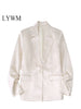LYWM Women Outwears Satin Casual Blazer Jacket Single Button Notched Neck Vintage Female Chic Outfits Mujer