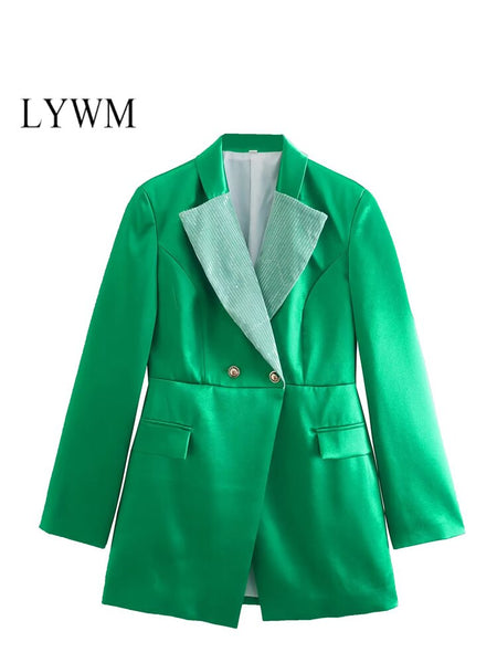 LYWM Women Outwears X-long Blazer Jackets With Sequin Collar Vintage Long Sleeves Female Chic Coats Lady Outfits