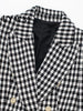 LYWM Women With Pockets Plaid Double Breasted Blazer Vintage Long Sleeves Notched Neck Female Chic Lady Outfits