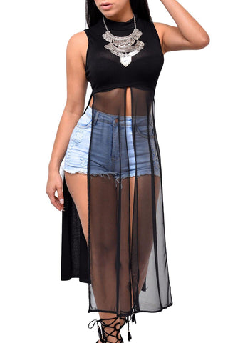 top Casual summer fitness tank top vest women 2022 Summer Mesh Sleeveless High Side Split Club Crop Top haut LC25857