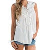 2022 New Summer Women Lace Crochet Shirts Casual Lace Up Blouse Sexy V Neck Sleeveless Tunic Top Chiffon Shirt Blusas
