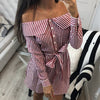2022 Off Shoulder Striped Women Dress Casual Summer Shirt Dresses Long Sleeve Mini Sundresses Club Party Vestidos Femme