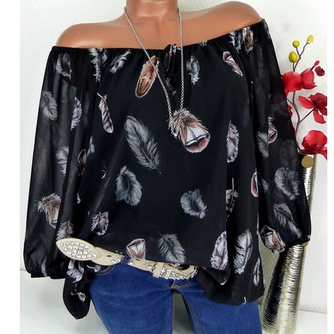5XL Feather Printed Women Blouses Femme Elegant Vintage Top Shirts Fashion Autumn Summer Shirts For Lady 2022 Loose New