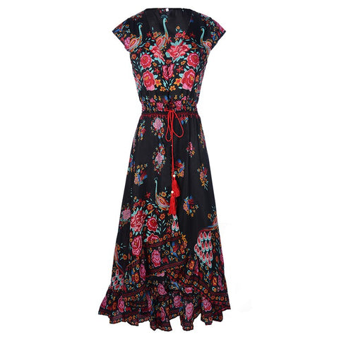 5XL Women Bohemia Floral Print Summer Dress 2022 Casual Short Sleeve Beach Boho Long Dress Loose Maxi Dresses Vestido
