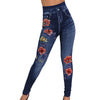 Fashion Slim Women Leggings Faux Denim Jeans Leggings Sexy Hole Heart Print Casual Women Clothing Pencil Pants Plus Size