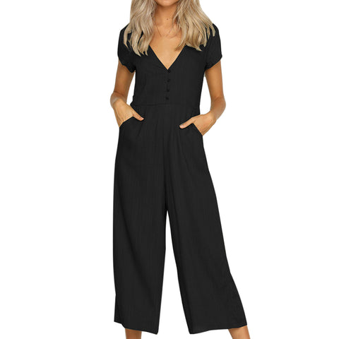 New Fashion Wide Leg Jumpsuits Women Deep V Neck Sexy Bodysuit Femme Lady Elegant Romper 2022 Summer Overalls Playsuit