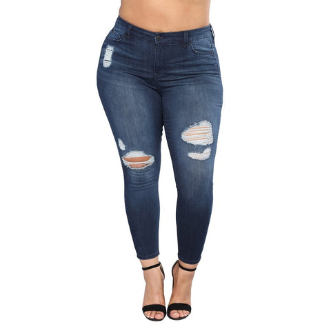Plus Size 7XL 2022 Skinny Jeans Women Denim Pants Holes Destroyed Knee Pencil Pants Stretch Ripped Jeans Casual Trousers