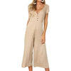 Solid Wide Leg Jumpsuits Women Deep V neck Rompers Short Sleeve 2022 Summer Playsuit Body Woman Casual Overall Femme