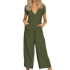 Solid Wide Leg Jumpsuits Women Deep V neck Rompers Short Sleeve 2022 Summer Playsuit Body Woman Casual Overall Femme