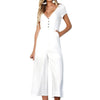 Solid Wide Leg Jumpsuits Women Deep V neck Rompers Short Sleeve 2022 Summer Playsuit Body Woman Casual Overall Femme