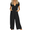 Solid Wide Leg Jumpsuits Women Deep V neck Rompers Short Sleeve 2022 Summer Playsuit Body Woman Casual Overall Femme