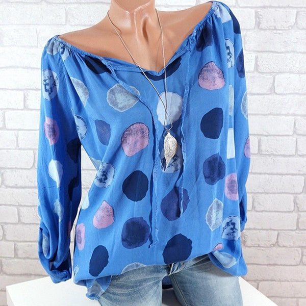 Women's New Fashion Spring Autumn Plus Size Top Wave Point Print Loose Long Sleeves Blouses Casual Pullover Shirts Blusas